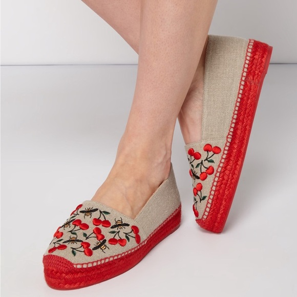 CASTAÑER Cherry & Bees Kenda Merlion Park Embroidered Espadrille Flats Size 39 - Picture 2 of 11